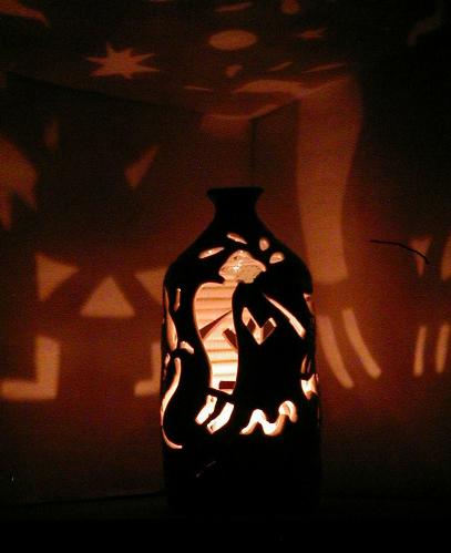 Kokopelli Bottle Luminary (Night)